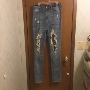 Fashion Nova Medium Wash Destroyed Whisker Skinny High Waist Jeans 11